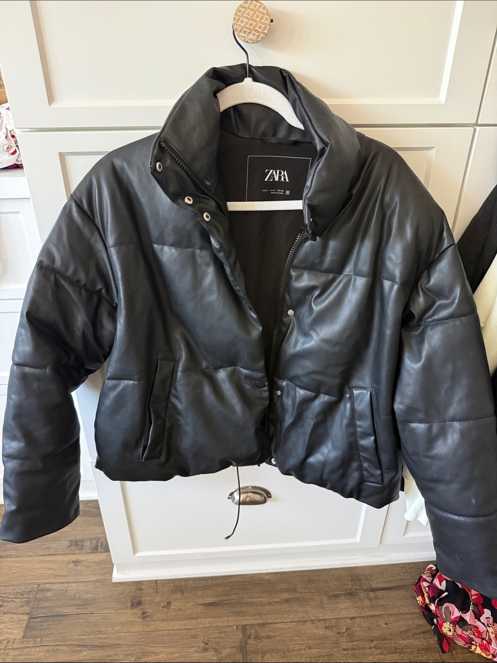 Zara Black Faux-Leather Bomber Jacket